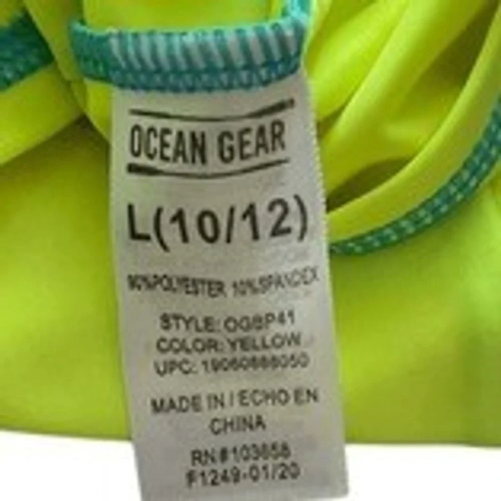 Boys ZeroXposur Ocean Swim Set 3pc Rash Guard Trunks Neon Shark‎ Blue 10/12 L